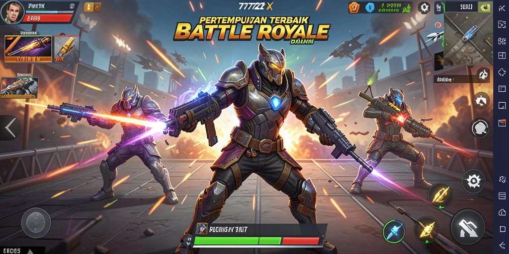 Gameplay seru dalam 777ZX di arena Battle Royale.