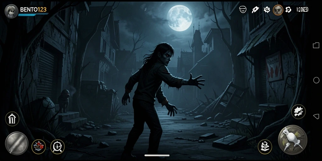 Tampilan gameplay menakutkan di dalam kegelapan yang mencekam.