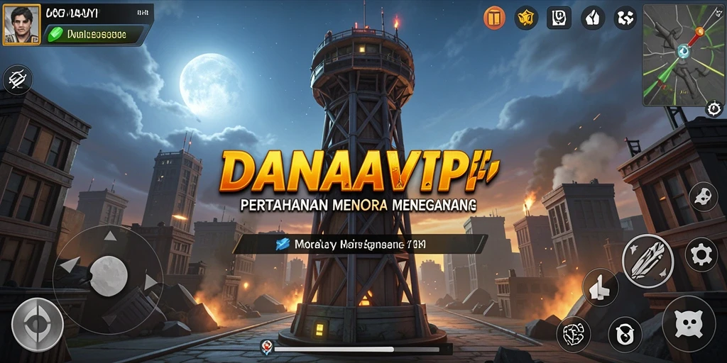 Screenshot gameplay <strong>DANAVIP</strong> menampilkan aksi seru dalam pertahanan menara.