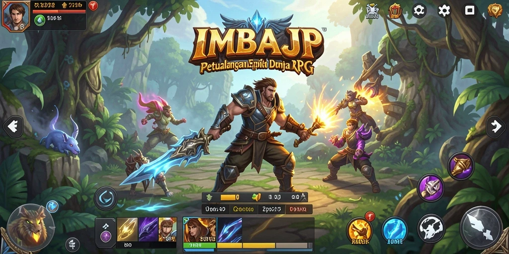 Tampilan gameplay epik IMBAJP saat pertarungan karakter RPG.