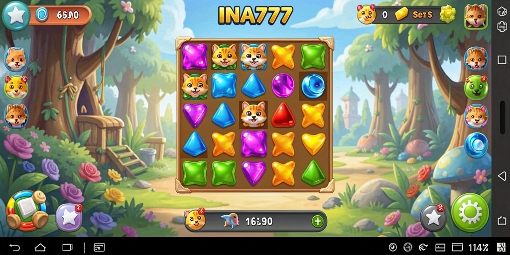 Tampilan gameplay seru di INA777, menantang pemain dalam Match-3.