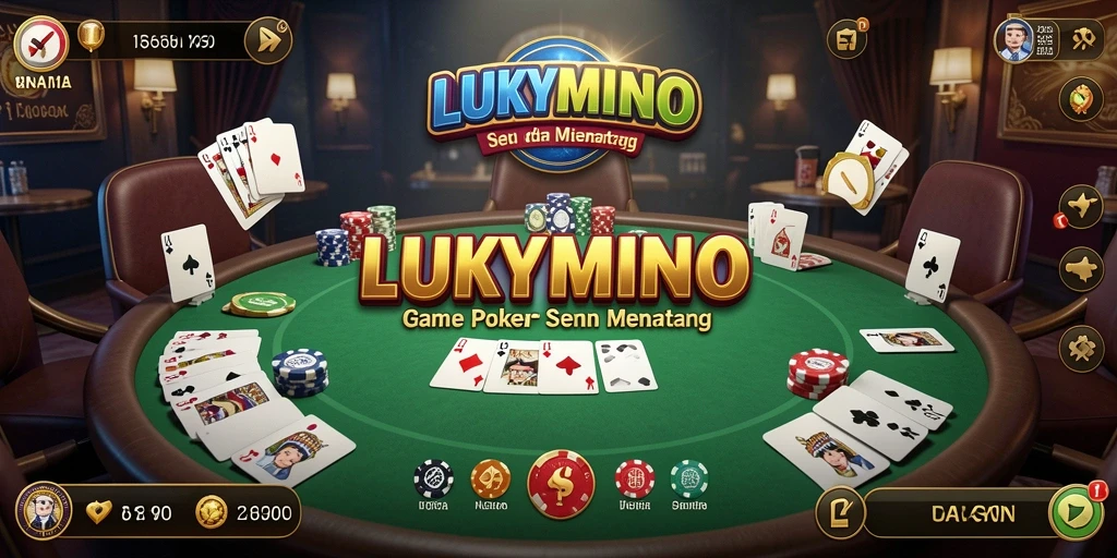 Tampilan gameplay seru dari LUKYMINO dengan aksi Poker yang mendebarkan.