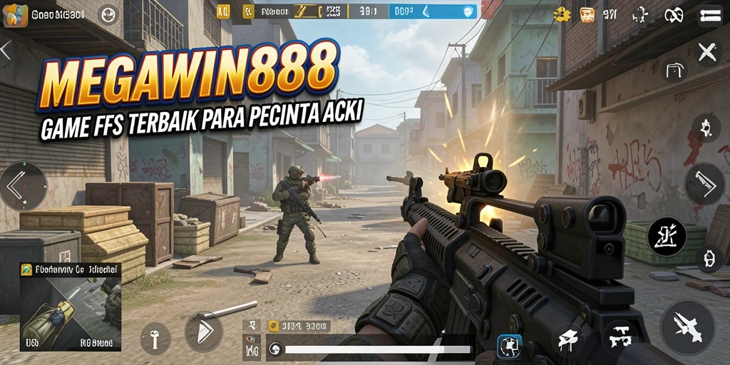 Screenshot gameplay MEGAWIN888 yang menampilkan aksi mendebarkan dalam pertempuran FPS.