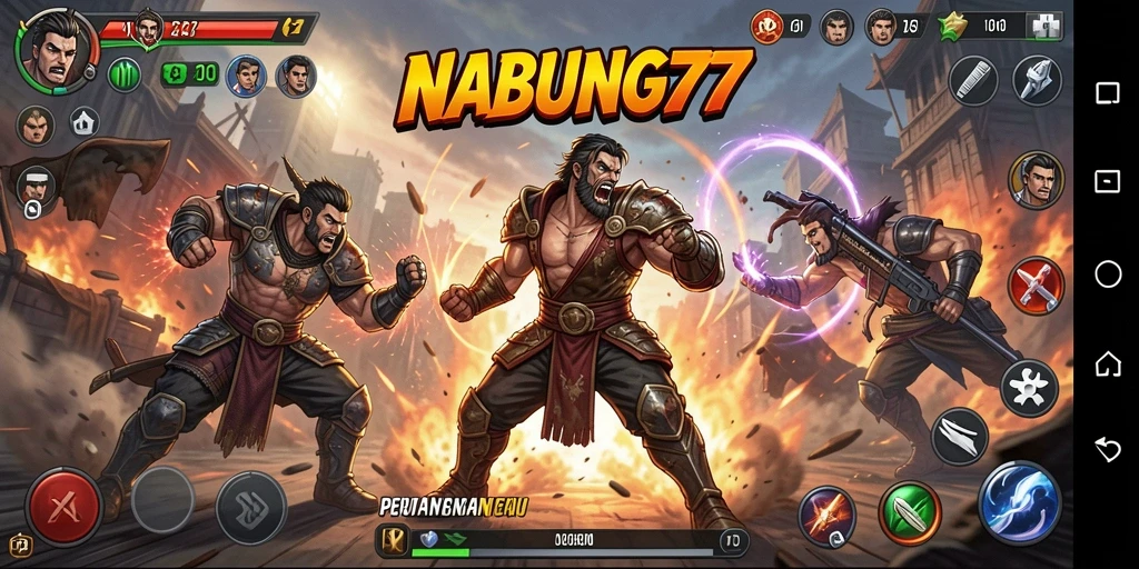Tampilan gameplay pertarungan yang mendebarkan dalam NABUNG77.