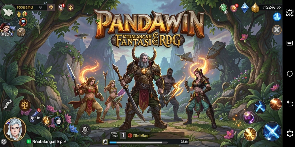 Tampilan gameplay RPG seru dengan karakter epik dan pertempuran menegangkan.