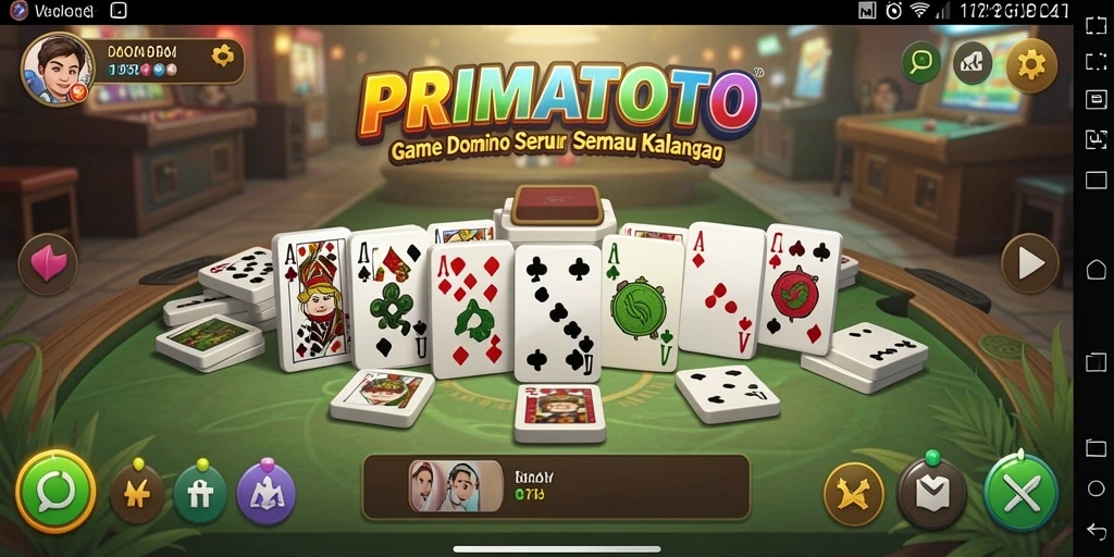 Tampilan gameplay seru dari PRIMATOTO dengan kartu domino.