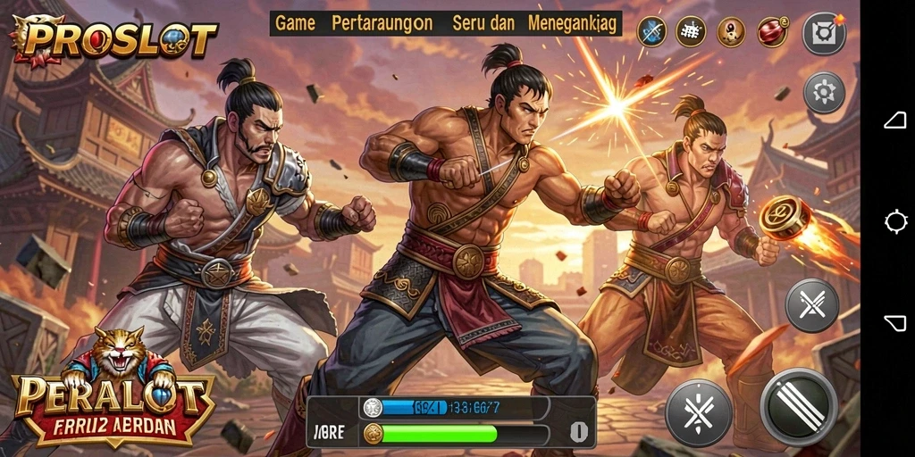 Gameplay seru dengan karakter bertarung dalam arena.