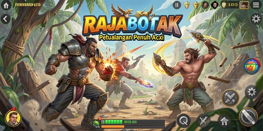 Tangkapan layar RAJABOTAK menampilkan aksi seru dalam pertarungan.