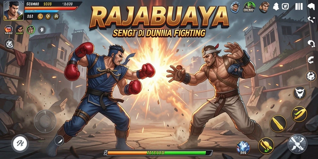 Tampilan gameplay seru di RAJABUAYA dengan pertarungan yang intens.