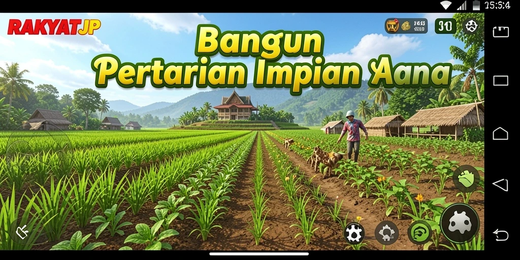 Tampilan gameplay RAKYATJP yang menarik dan menawan dengan suasana pertanian.