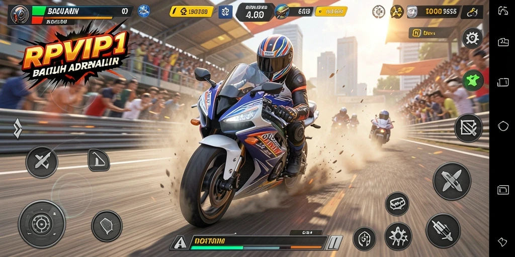 Tampilan gameplay RPVIP1 yang mendebarkan dengan balapan motor.