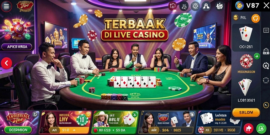 Tampilan gameplay Live Casino yang mendebarkan di V87.