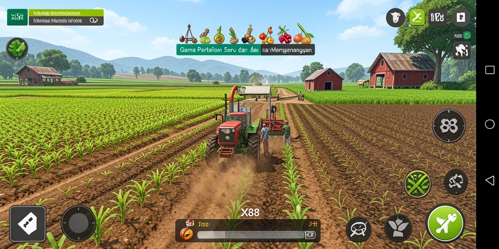 Tampilan gameplay X88 yang seru dengan pertanian yang menarik.